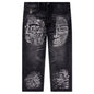 Rhinestone Face Jeans - Black