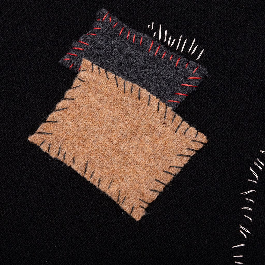 Wool Patch Mending Roundneck Sweater - Black
