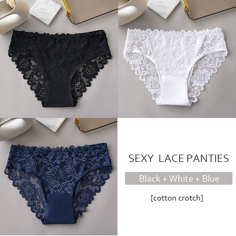 Floral Embroidery Lace Panties 3PCS Sexy Women Briefs