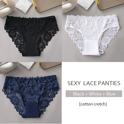 Floral Embroidery Lace Panties 3PCS Sexy Women Briefs