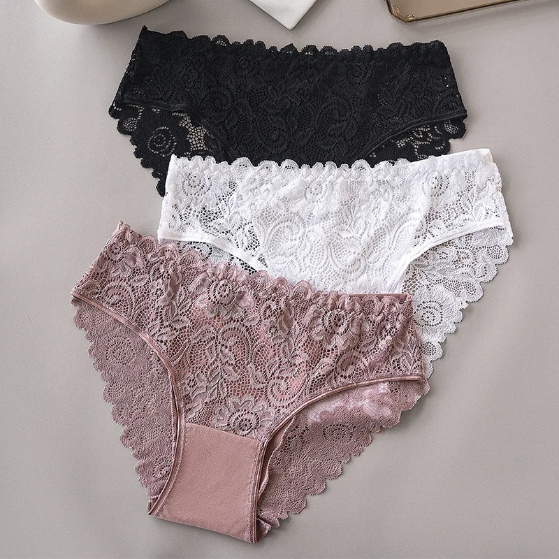 Floral Embroidery Lace Panties 3PCS Sexy Women Briefs