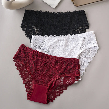 Floral Embroidery Lace Panties 3PCS Sexy Women Briefs