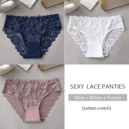 Floral Embroidery Lace Panties 3PCS Sexy Women Briefs