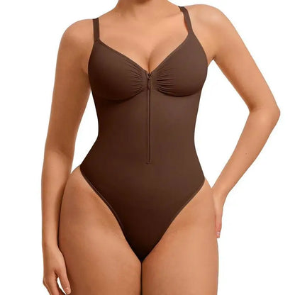 Seamless Bodysuit Shapewear Women Zip Front Tummy Control
