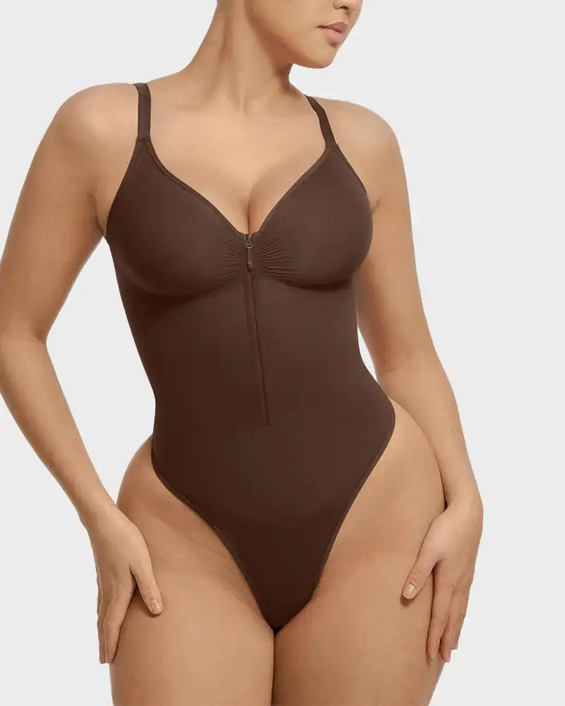 Seamless Bodysuit Shapewear Women Zip Front Tummy Control