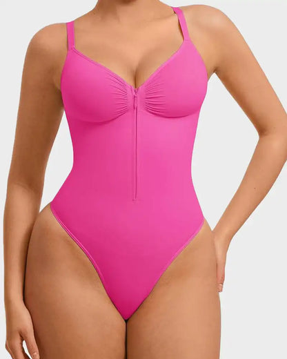 Seamless Bodysuit Shapewear Women Zip Front Tummy Control
