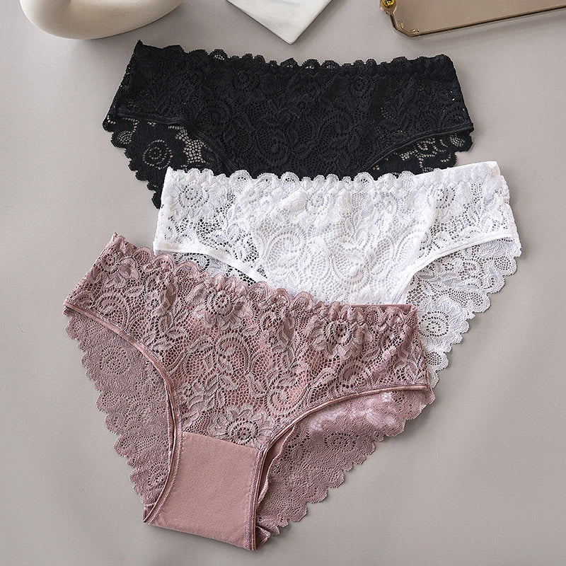 Floral Embroidery Lace Panties 3PCS Sexy Women Briefs