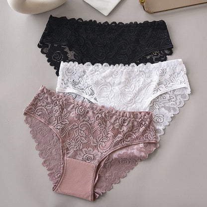 Floral Embroidery Lace Panties 3PCS Sexy Women Briefs