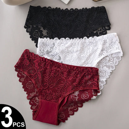 Floral Embroidery Lace Panties 3PCS Sexy Women Briefs