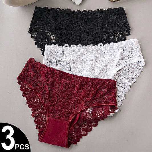 Floral Embroidery Lace Panties 3PCS Sexy Women Briefs