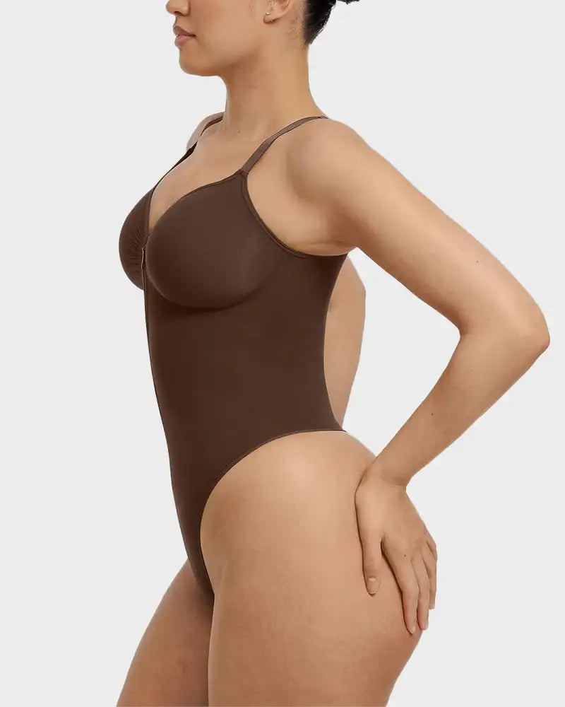 Seamless Bodysuit Shapewear Women Zip Front Tummy Control