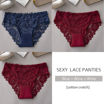 Floral Embroidery Lace Panties 3PCS Sexy Women Briefs