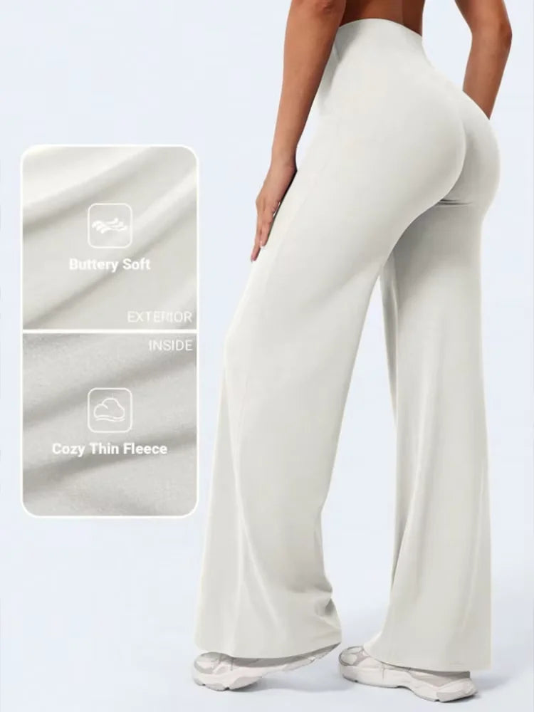 Mid Waist Yoga Straight Leg Pants Soft Wide LegTrousers Naked Feel Fitness Compression Leggings Pilates Running Sports Trousers