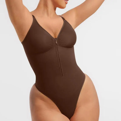 Seamless Bodysuit Shapewear Women Zip Front Tummy Control