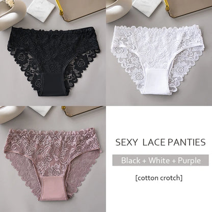 Floral Embroidery Lace Panties 3PCS Sexy Women Briefs