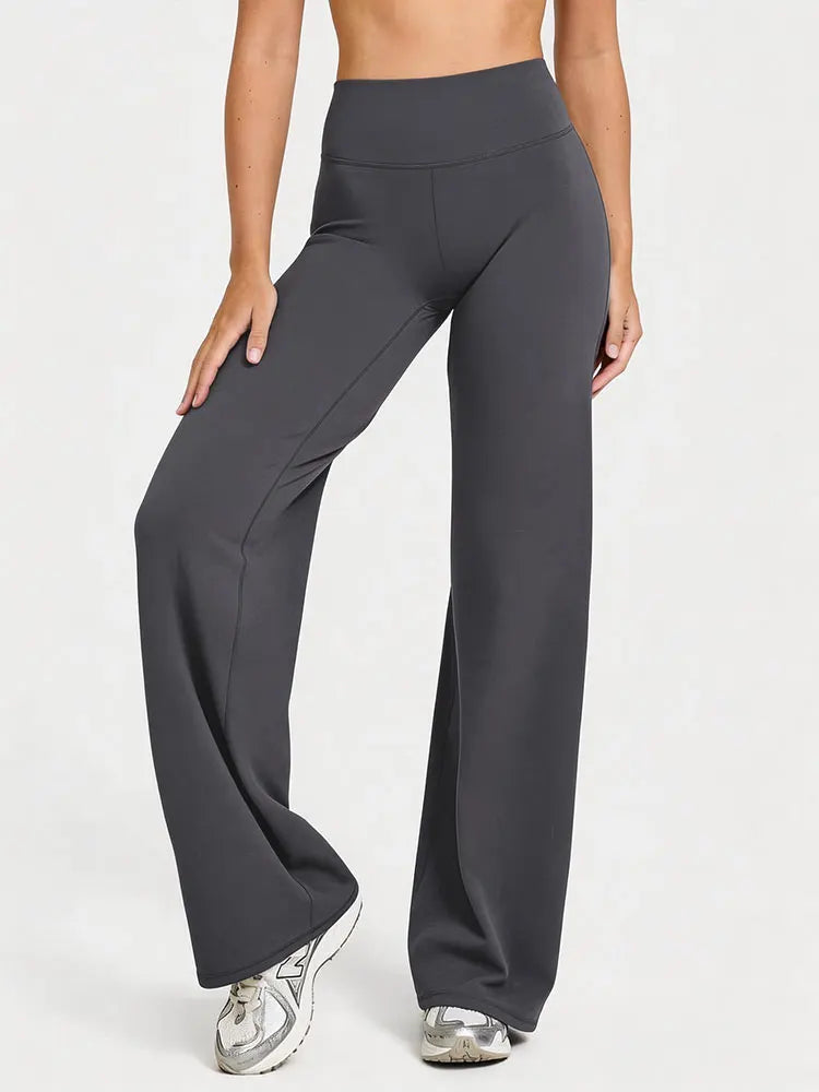 Mid Waist Yoga Straight Leg Pants Soft Wide LegTrousers Naked Feel Fitness Compression Leggings Pilates Running Sports Trousers
