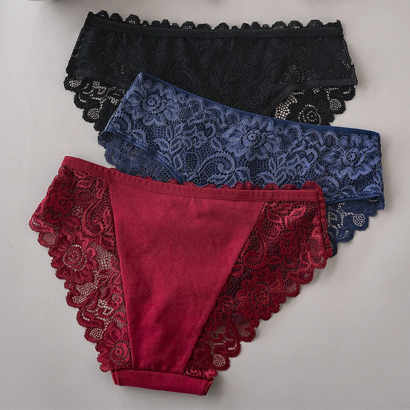 Floral Embroidery Lace Panties 3PCS Sexy Women Briefs