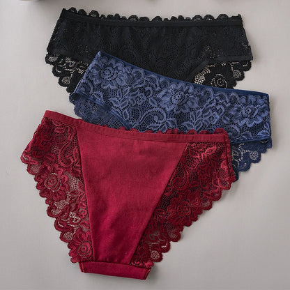 Floral Embroidery Lace Panties 3PCS Sexy Women Briefs