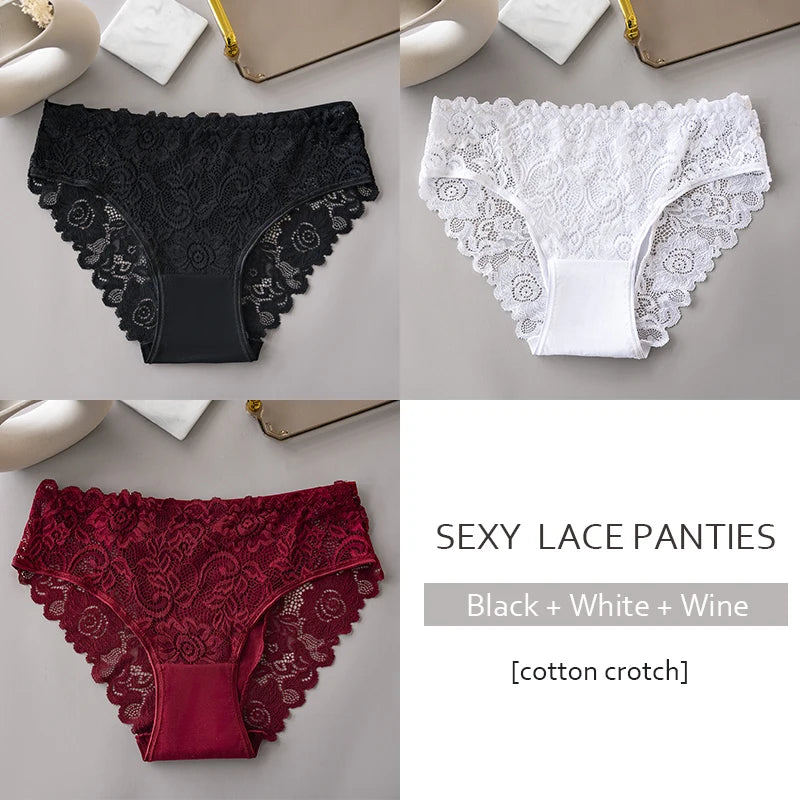 Floral Embroidery Lace Panties 3PCS Sexy Women Briefs