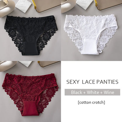 Floral Embroidery Lace Panties 3PCS Sexy Women Briefs