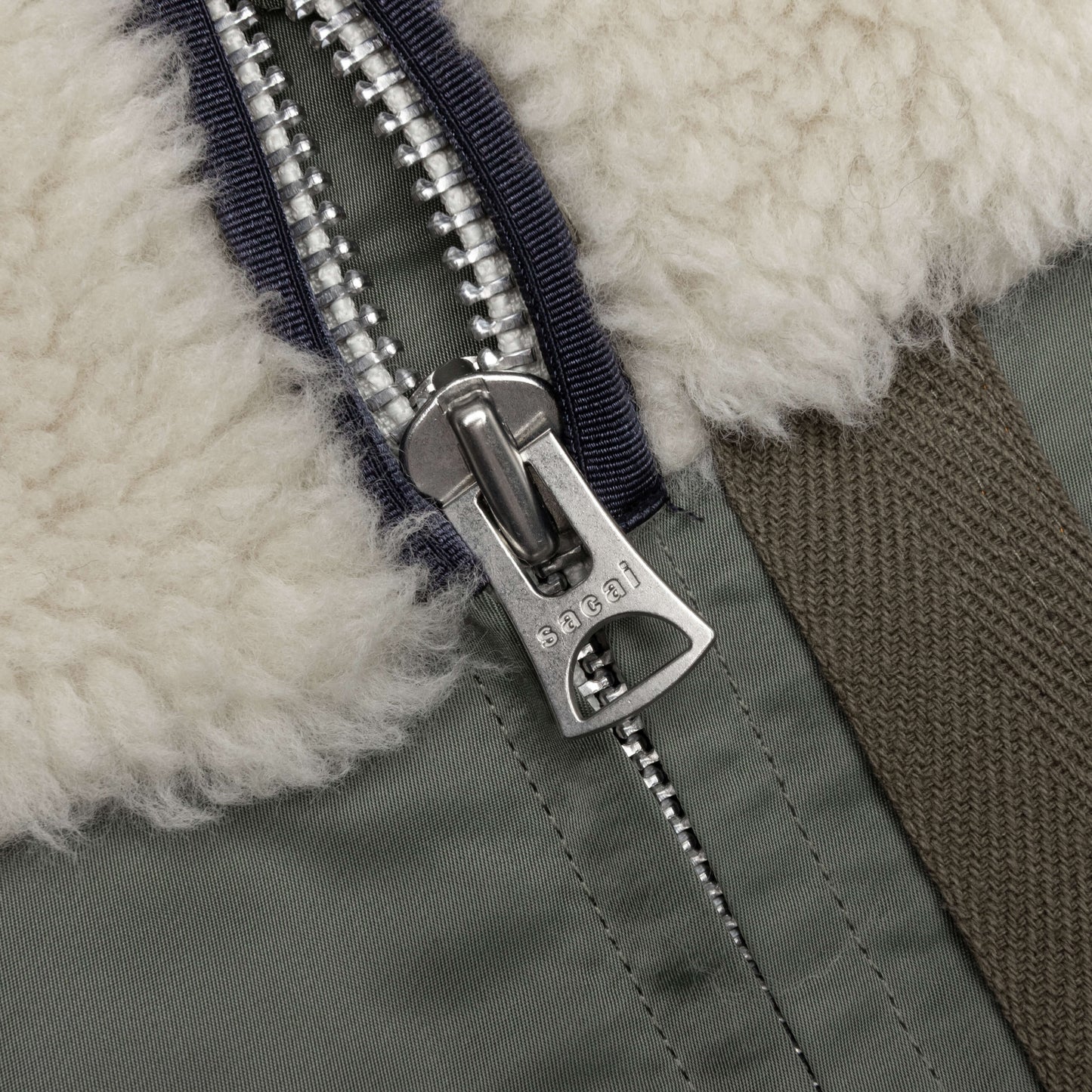 Faux Shearling Nylon Twill Blouson - Ecru