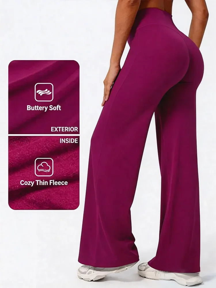 Mid Waist Yoga Straight Leg Pants Soft Wide LegTrousers Naked Feel Fitness Compression Leggings Pilates Running Sports Trousers