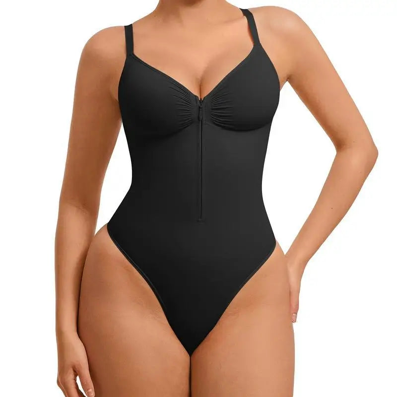 Seamless Bodysuit Shapewear Women Zip Front Tummy Control