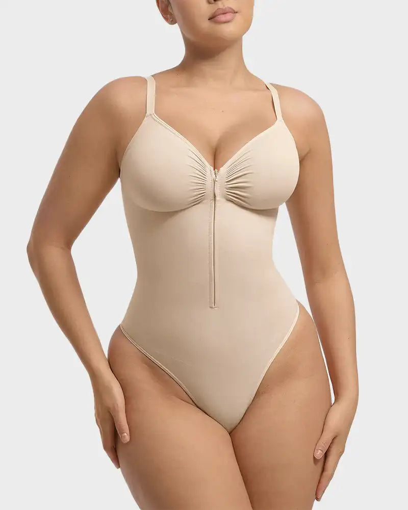 Seamless Bodysuit Shapewear Women Zip Front Tummy Control
