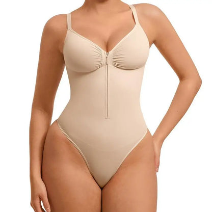 Seamless Bodysuit Shapewear Women Zip Front Tummy Control