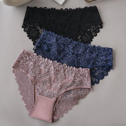 Floral Embroidery Lace Panties 3PCS Sexy Women Briefs
