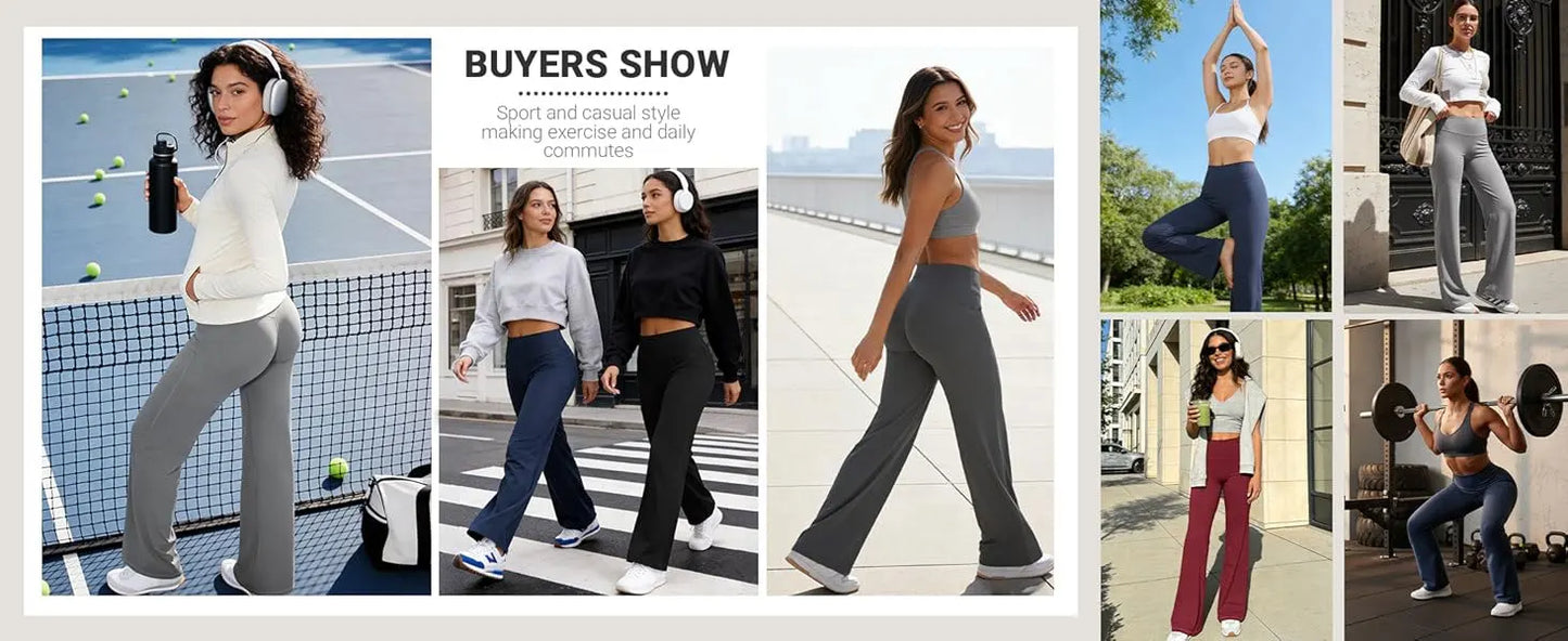 Mid Waist Yoga Straight Leg Pants Soft Wide LegTrousers Naked Feel Fitness Compression Leggings Pilates Running Sports Trousers