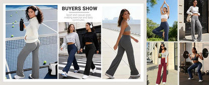 Mid Waist Yoga Straight Leg Pants Soft Wide LegTrousers Naked Feel Fitness Compression Leggings Pilates Running Sports Trousers