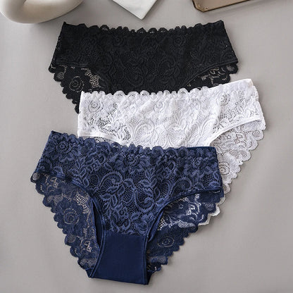 Floral Embroidery Lace Panties 3PCS Sexy Women Briefs