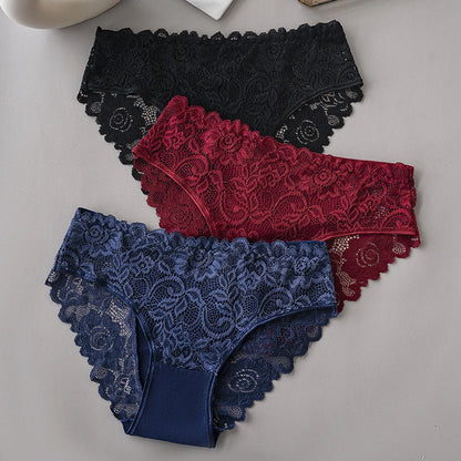 Floral Embroidery Lace Panties 3PCS Sexy Women Briefs