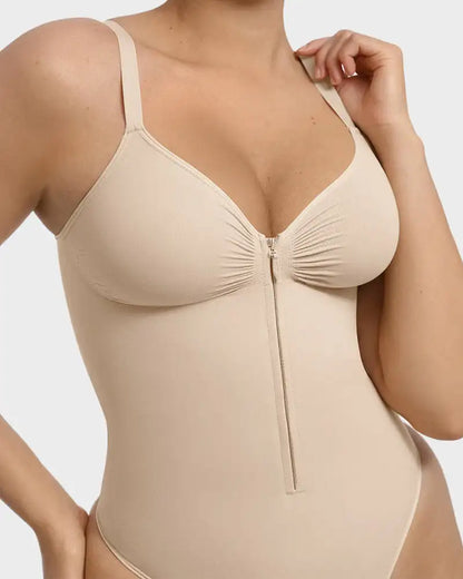 Seamless Bodysuit Shapewear Women Zip Front Tummy Control