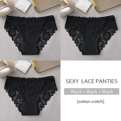 Floral Embroidery Lace Panties 3PCS Sexy Women Briefs