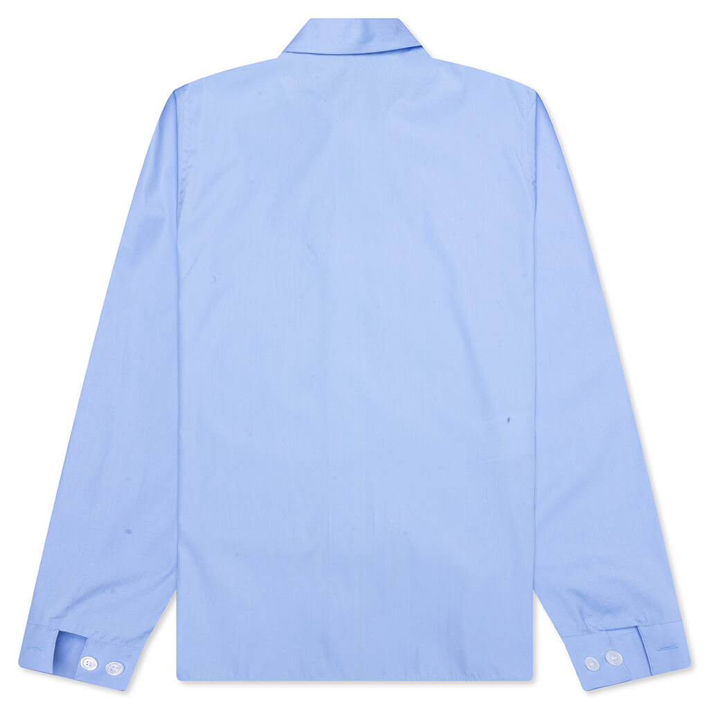 Organic Poplin Zip Shirt With Hidden Logo- Iris/Blue