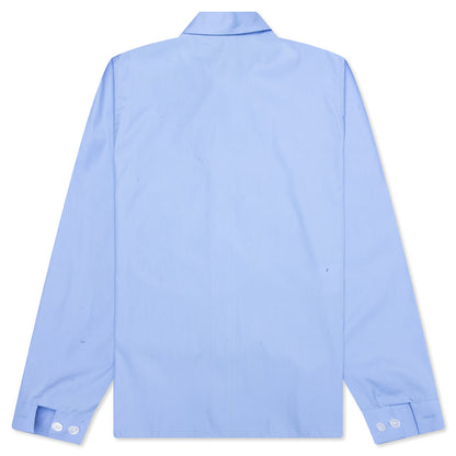 Organic Poplin Zip Shirt With Hidden Logo- Iris/Blue