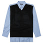 Mixed Material Shirt - Sax/Navy
