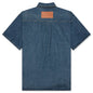 Washed and Bleached Raw Denim Shirt - Blue