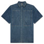 Washed and Bleached Raw Denim Shirt - Blue