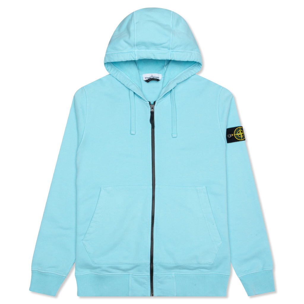 Cotton Hooded Full Zip Sweatshirt - Aqua