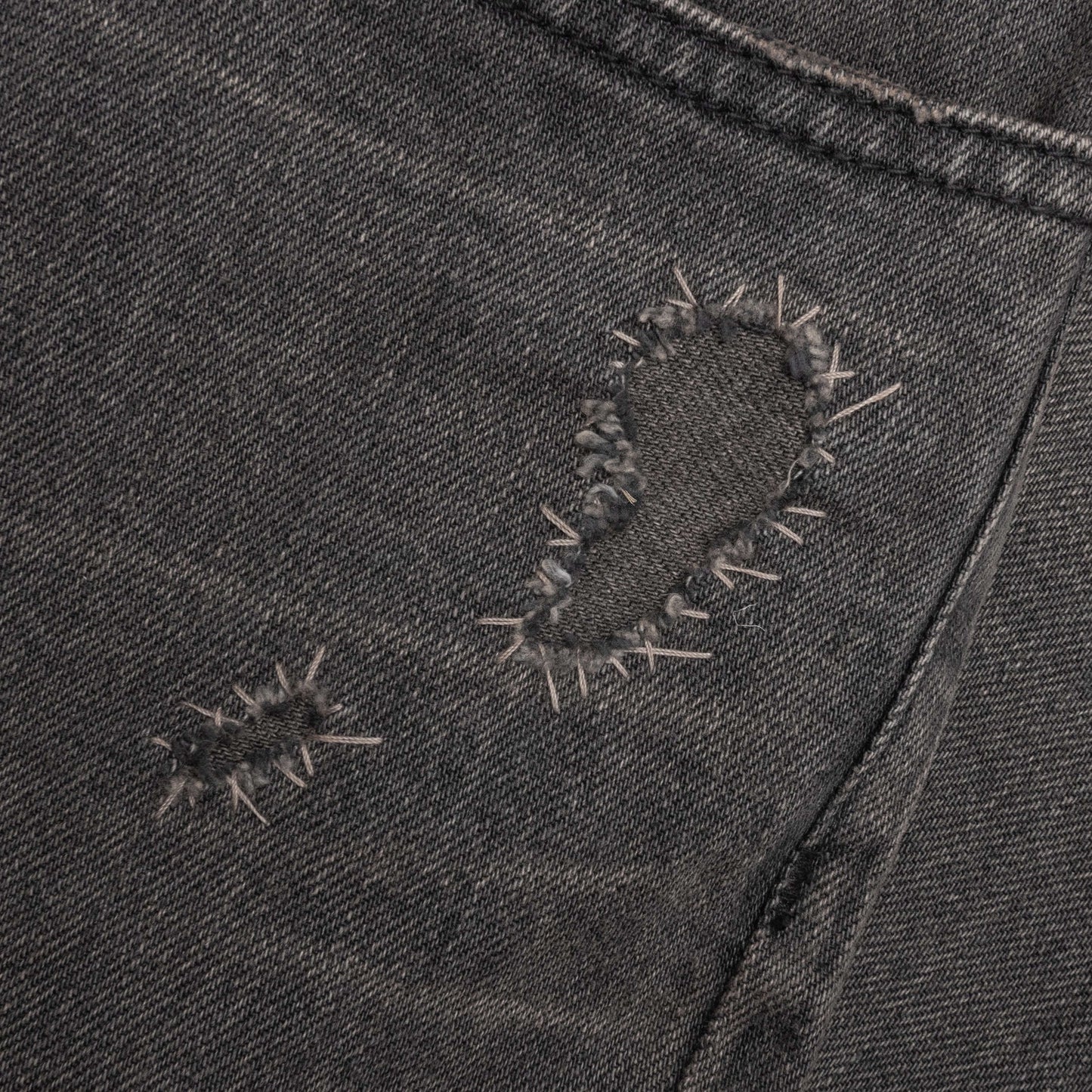 Distressed Denim Trousers - Black