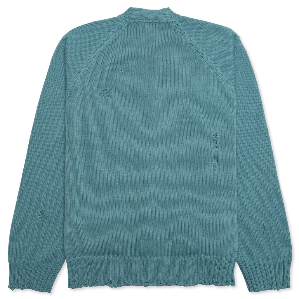Grunge Knit Cardigan - Grey Green