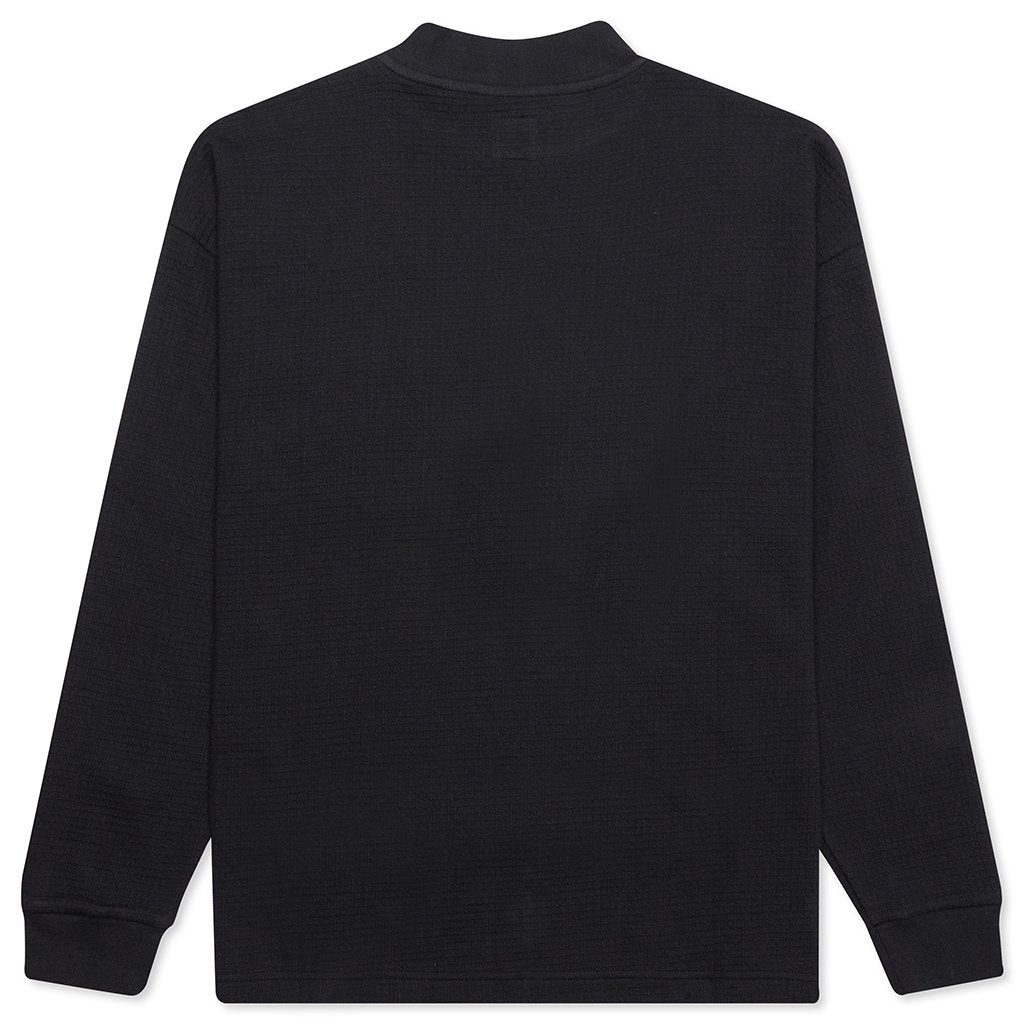 Waffle Knit Mock Neck L/S Shirt - Black