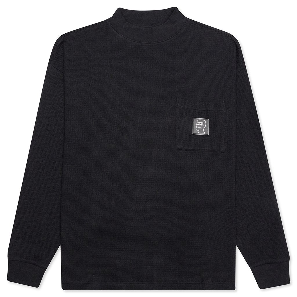 Waffle Knit Mock Neck L/S Shirt - Black