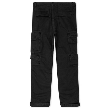 Herringbone Cotton Cargo Pants - Black
