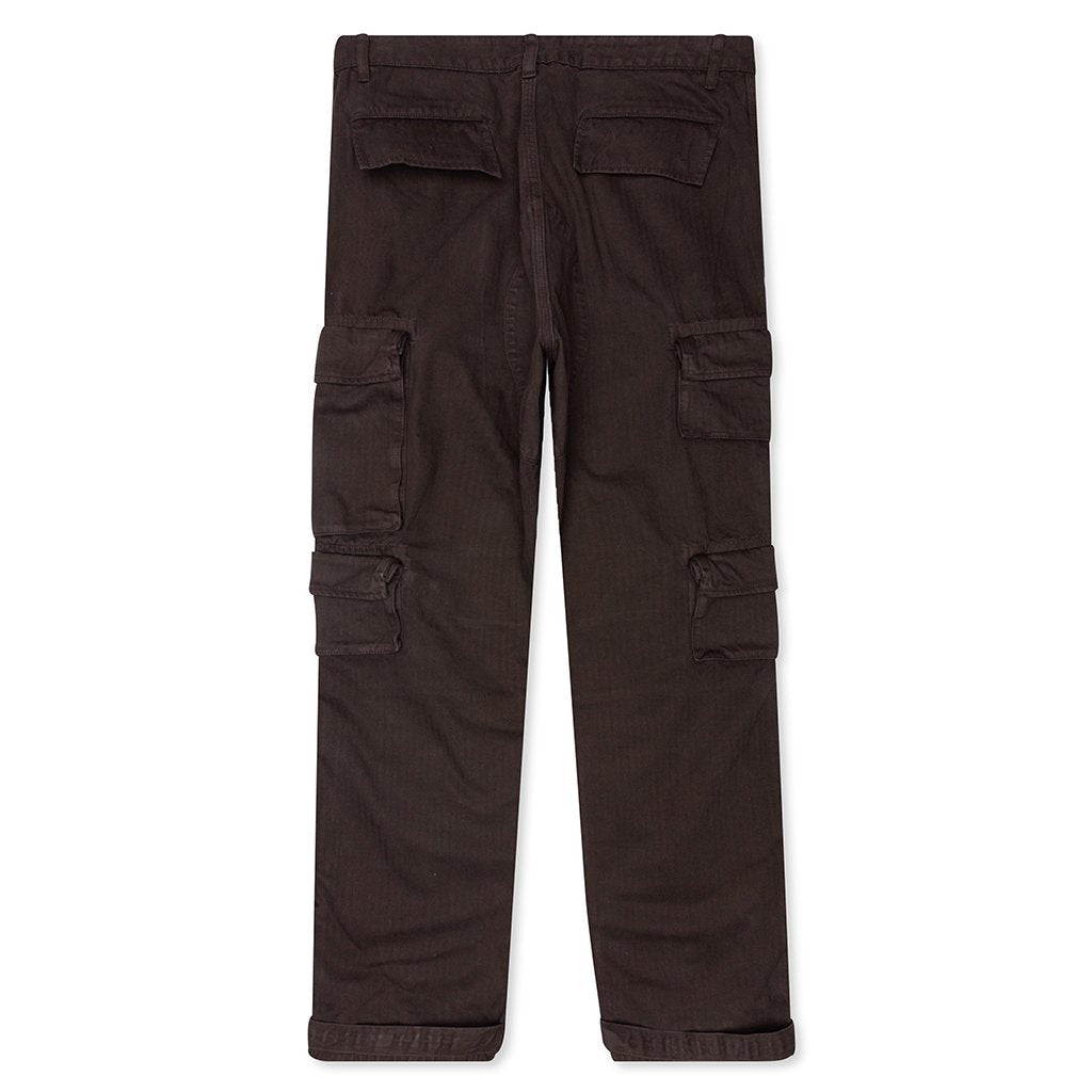 Herringbone Cotton Cargo Pants - Brown