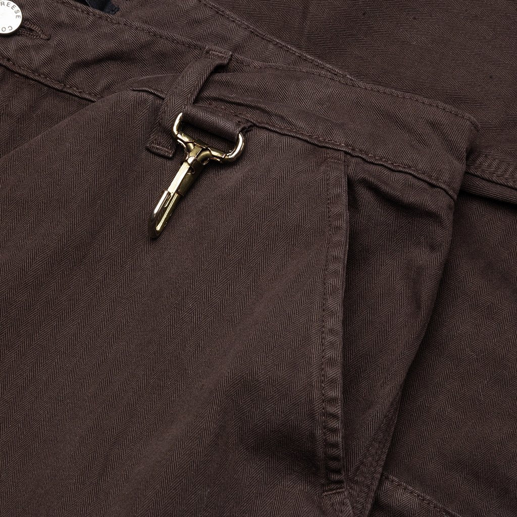 Herringbone Cotton Cargo Pants - Brown